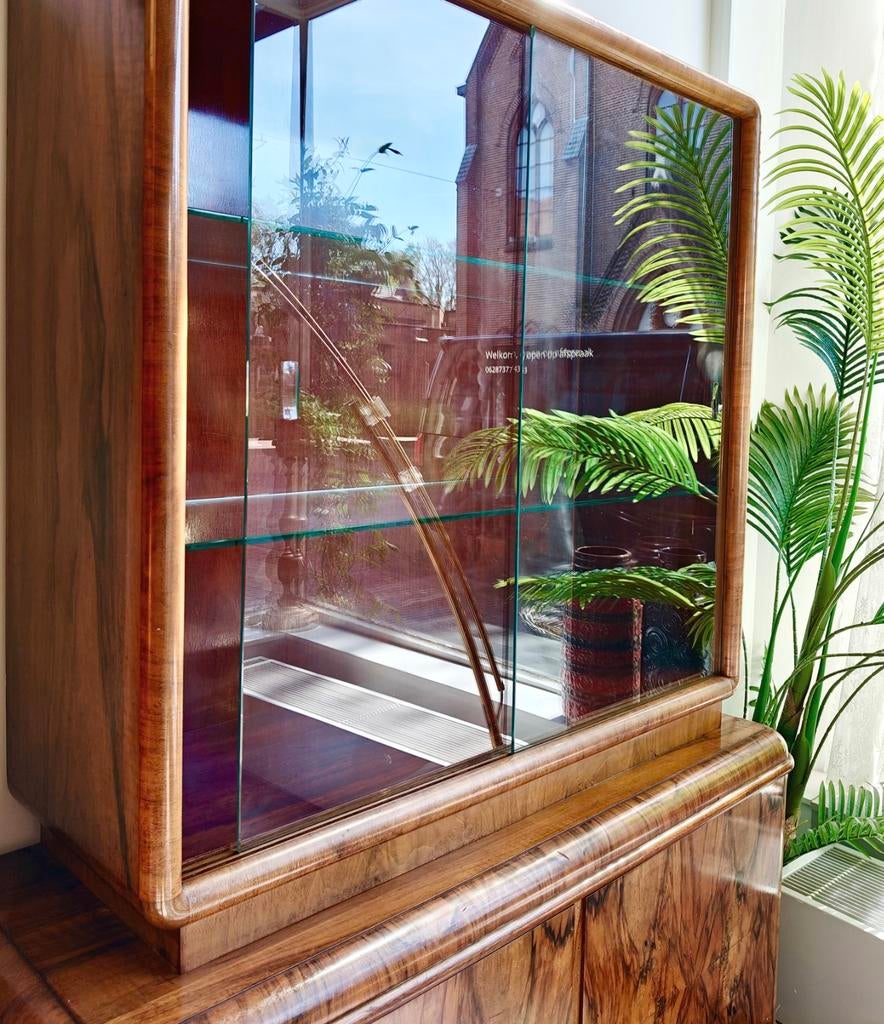 ART-DECO jaren 30 vitrinekast twee delen, Huis en Inrichting, Kasten | Vitrinekasten, 100 tot 150 cm, Artdeco, 150 tot 200 cm