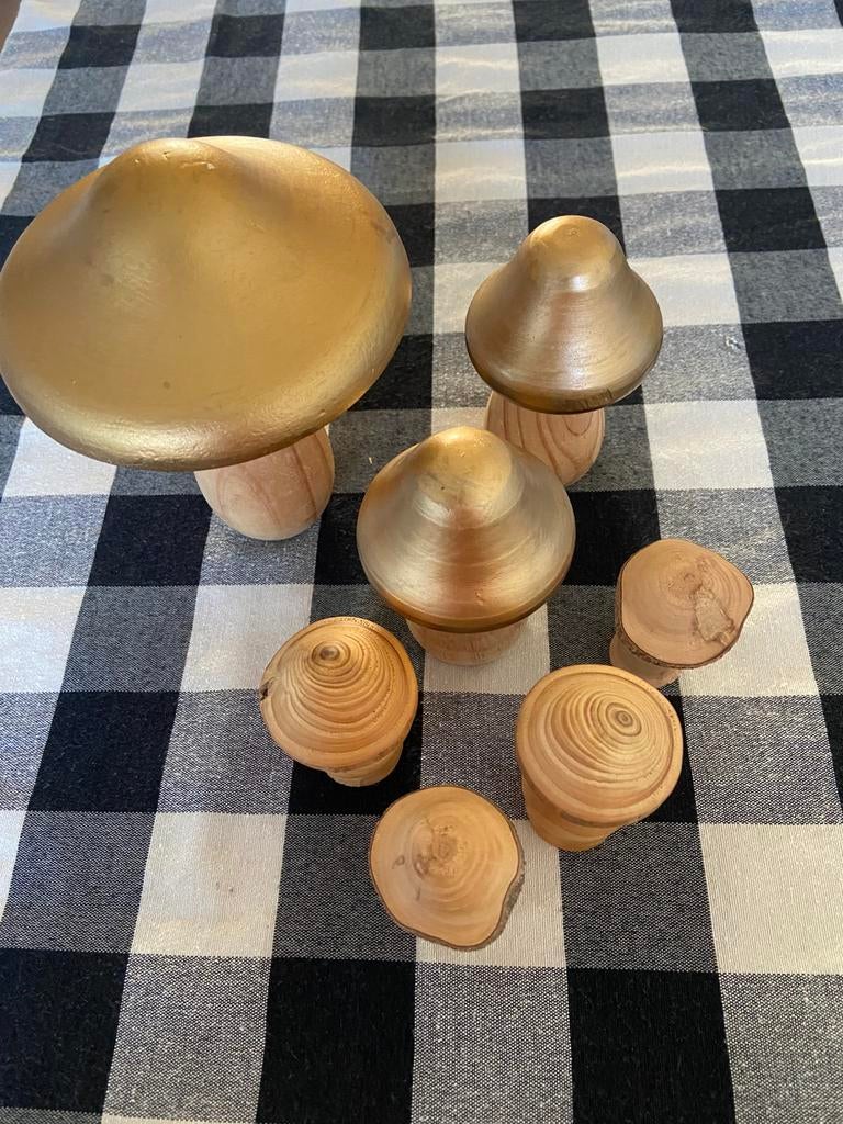 Seizoenstafel 7 houten paddenstoelen, Ophalen of Verzenden, Zo goed als nieuw