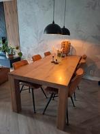 Massief Europees Eiken eettafel 210 x 100 cm, Ophalen, Gebruikt, 100 tot 150 cm, Eikenhout