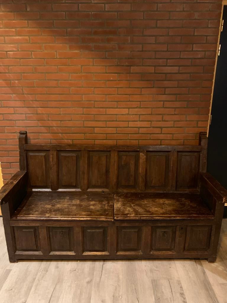 Antiek kerkbankje met opbergruimte - Eikenhout, Antiek en Kunst, Antiek | Meubels | Stoelen en Banken, Ophalen