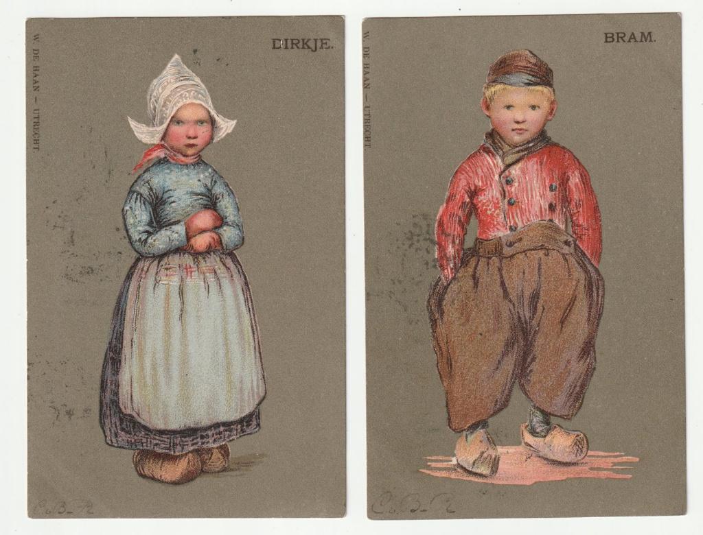 Bram en Dirkje ansichtkaart W. de Haan Utrecht klederdracht, Verzamelen, Ansichtkaarten | Themakaarten, Verzenden, Voor 1920, Gelopen
