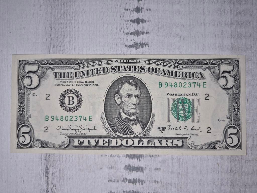 Amerika 5 dollar 1988  biljet, Postzegels en Munten, Bankbiljetten | Amerika, Ophalen of Verzenden, Noord-Amerika
