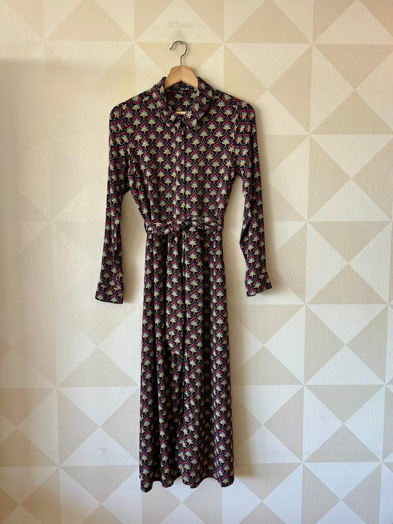 King Louie Rosie Dress jurk paars waaier S/36 zgan, Paars, Ophalen of Verzenden, Zo goed als nieuw, Maat 36 (S)