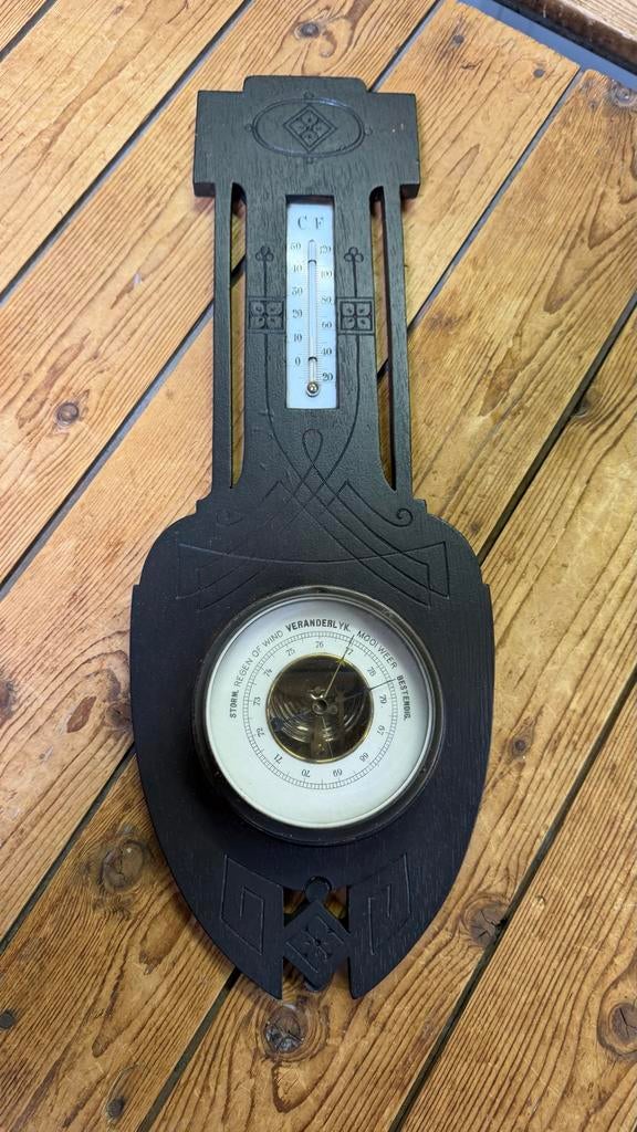 Houten barometer met thermometer, Ophalen of Verzenden, Gebruikt, Weerstation