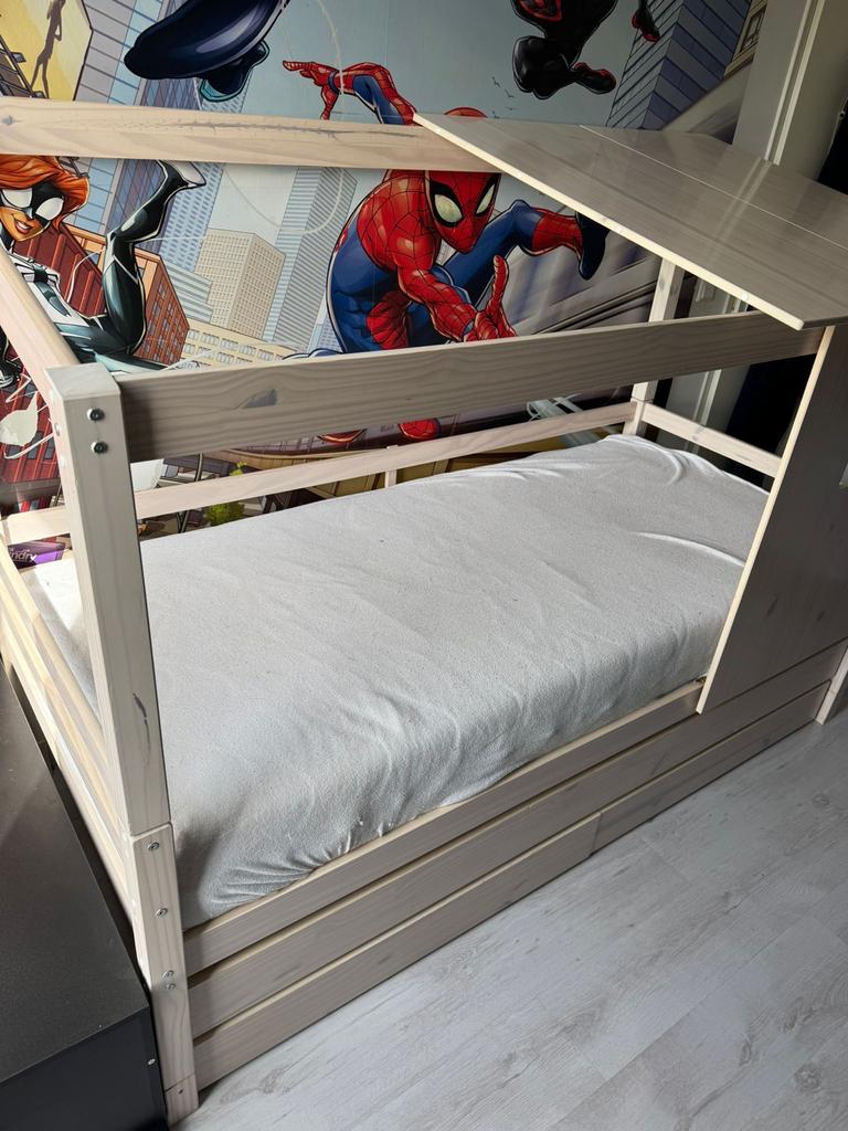 Kinderbed Ties van Leen Bakker uitschuifbaar bed en matras, Ophalen, 85 tot 100 cm, Gebruikt, Matras