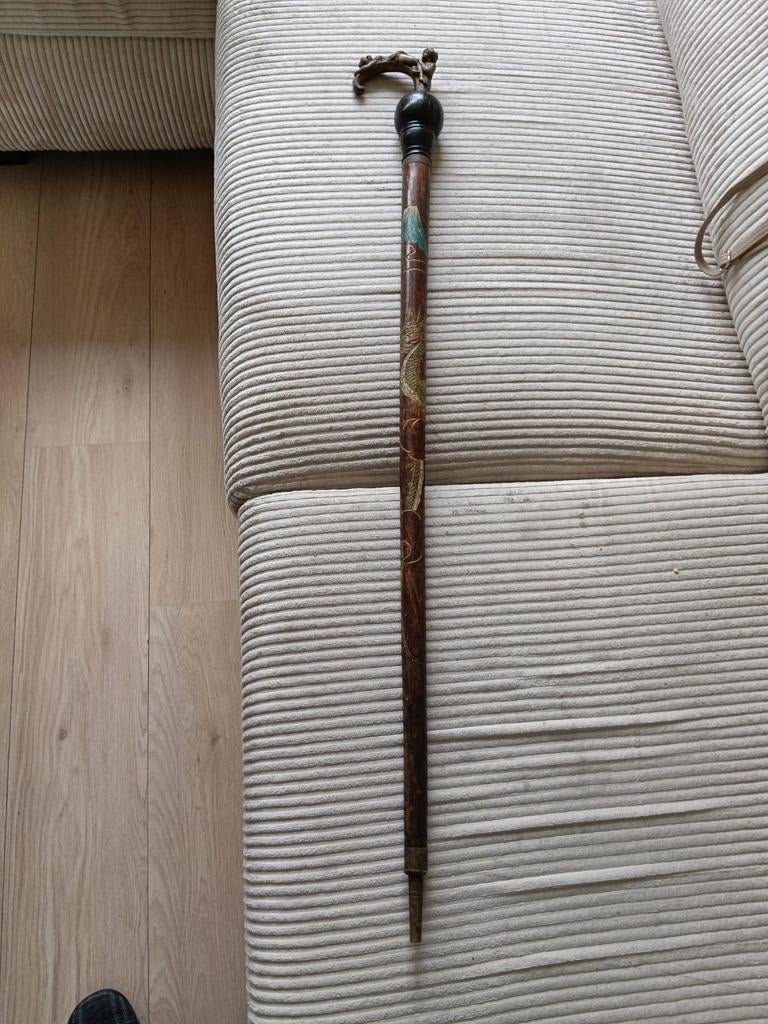 Antieke wandelstok, Ophalen, Verstelbaar, Gebruikt