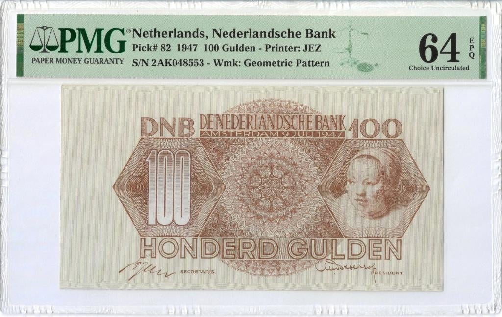 100 Gulden 1947 Adriaentje Hollaer (Pick 82) PMG 64 EPQ, Postzegels en Munten, Bankbiljetten | Nederland, Ophalen, 100 gulden