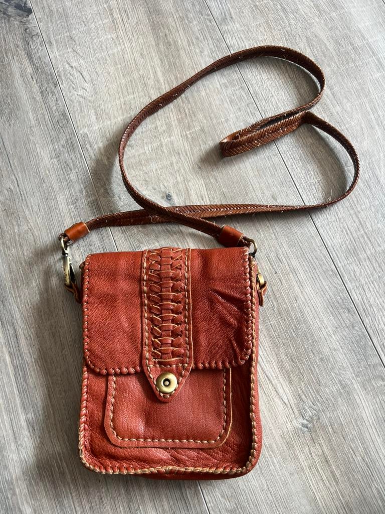 Vintage cognac leren Afghaans hippie tas schoudertasje tasje, Sieraden, Tassen en Uiterlijk, Tassen | Damestassen, Ophalen of Verzenden