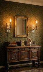 Unieke set Art Nouveau wandlampen met William Morris motief, Ophalen of Verzenden, Gebruikt, Hout