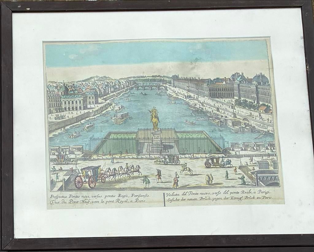 Gravure Parijs 18e eeuw, Ingelijst, Stadsgezicht, Ophalen of Verzenden, Gravure