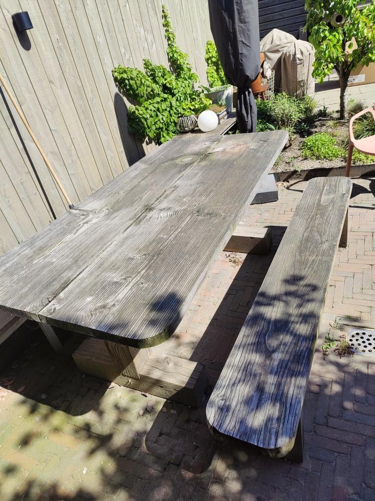 Douglas houten tuintafel met bank, Ophalen, Gebruikt, Rechthoekig, Hout