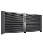 Dichte poort uit voorraad leverbaar model: Denver 400x180cm, Met poort, Nieuw, IJzer, Spijlenhekwerk