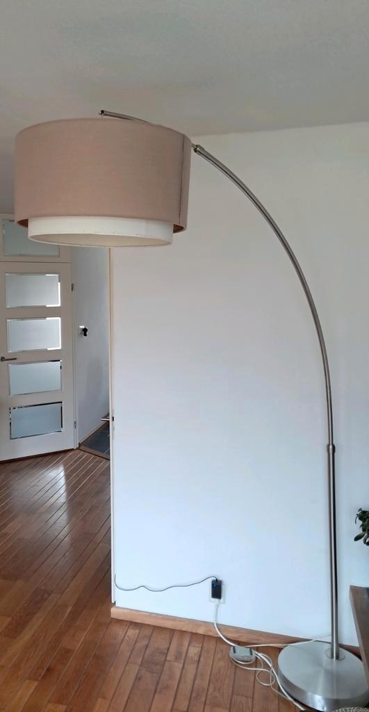 Staande booglamp met stoffen kap, Huis en Inrichting, Lampen | Vloerlampen, Gebruikt, 150 tot 200 cm, Ophalen