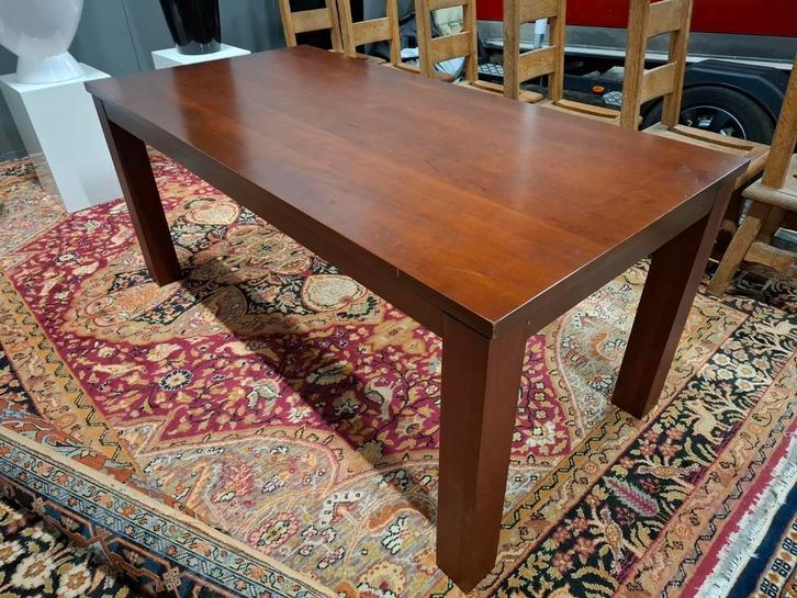 Massief houten eettafel met blokpoten 180x90xh79cm. Zie omsc, Huis en Inrichting, Tafels | Eettafels, Zo goed als nieuw, Rechthoekig
