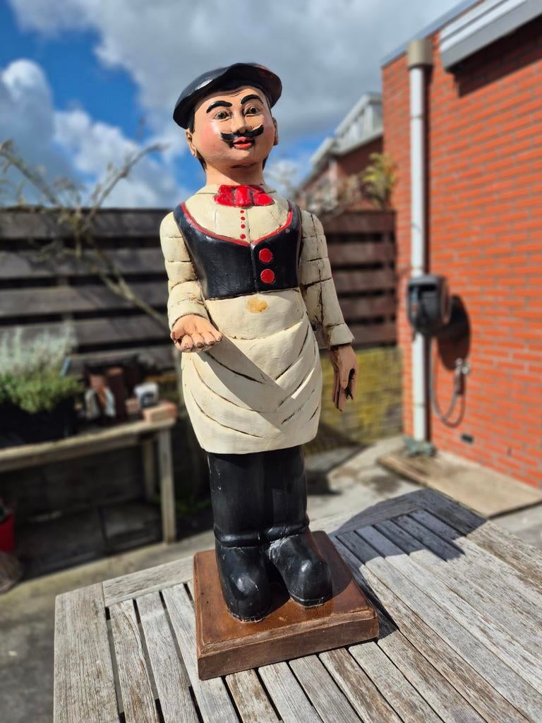 Antiek houten beeld van een Italiaanse ober, 100 cm, Ophalen