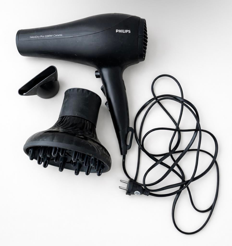 Philips SalonDry Pro 2200W Föhn Zwart met Diffuser, Ophalen of Verzenden, Gebruikt, Haarverzorging