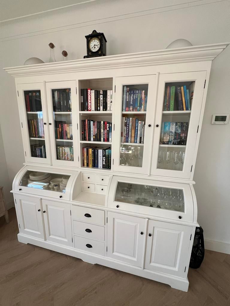 Witte massief eiken buffetkast met veel opbergruimte, Ophalen, 200 cm of meer, 150 tot 200 cm, Eikenhout