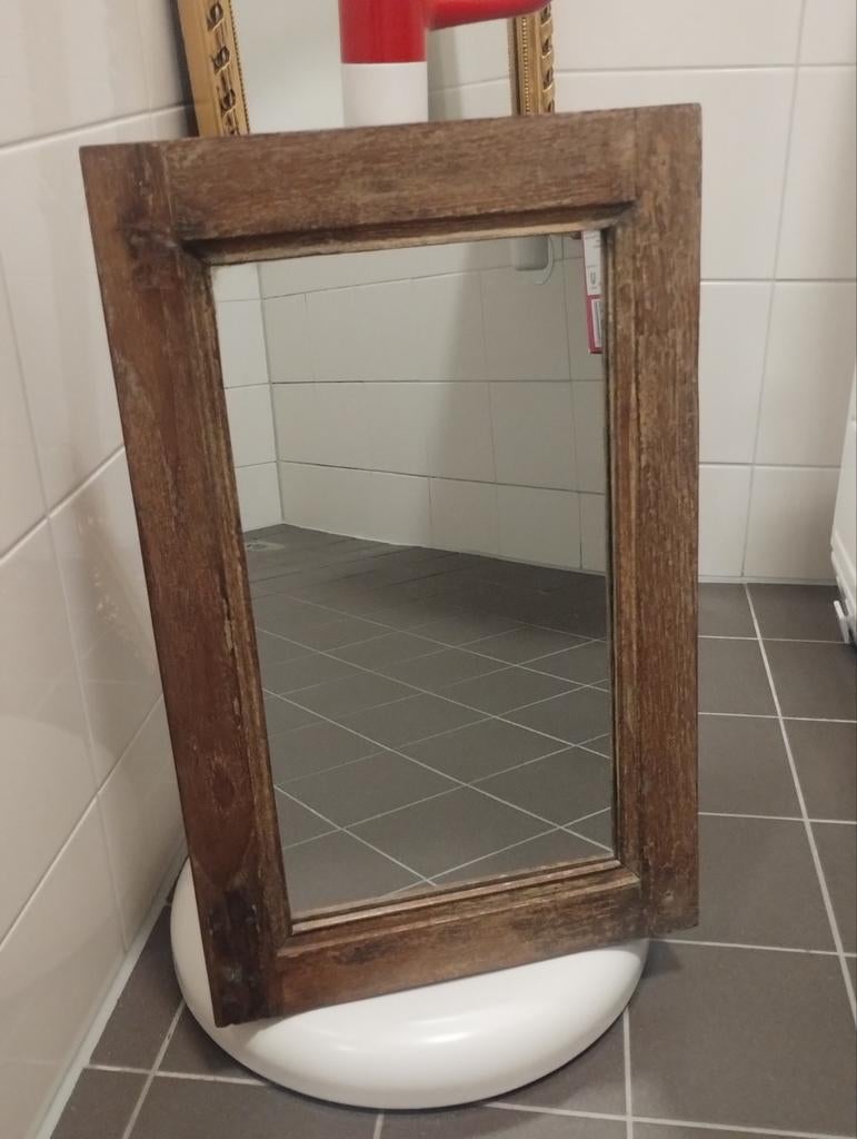 Oude rustieke met de hand gemaakte spiegel, Antiek en Kunst, Ophalen of Verzenden, Rechthoekig, Minder dan 50 cm