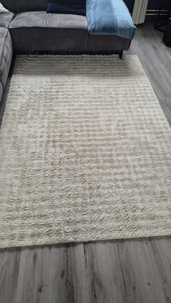 Taupe hoogpolig vloerkleed 160x230cm, Gebruikt, Beige, 150 tot 200 cm, 200 cm of meer