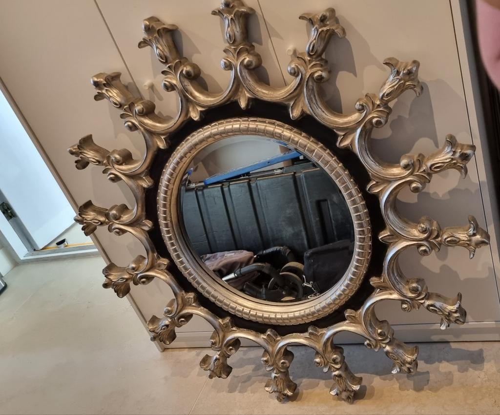 Luxe spiegel 110cm diameter met barokke lijst, Huis en Inrichting, Woonaccessoires | Spiegels, Ophalen, Rond