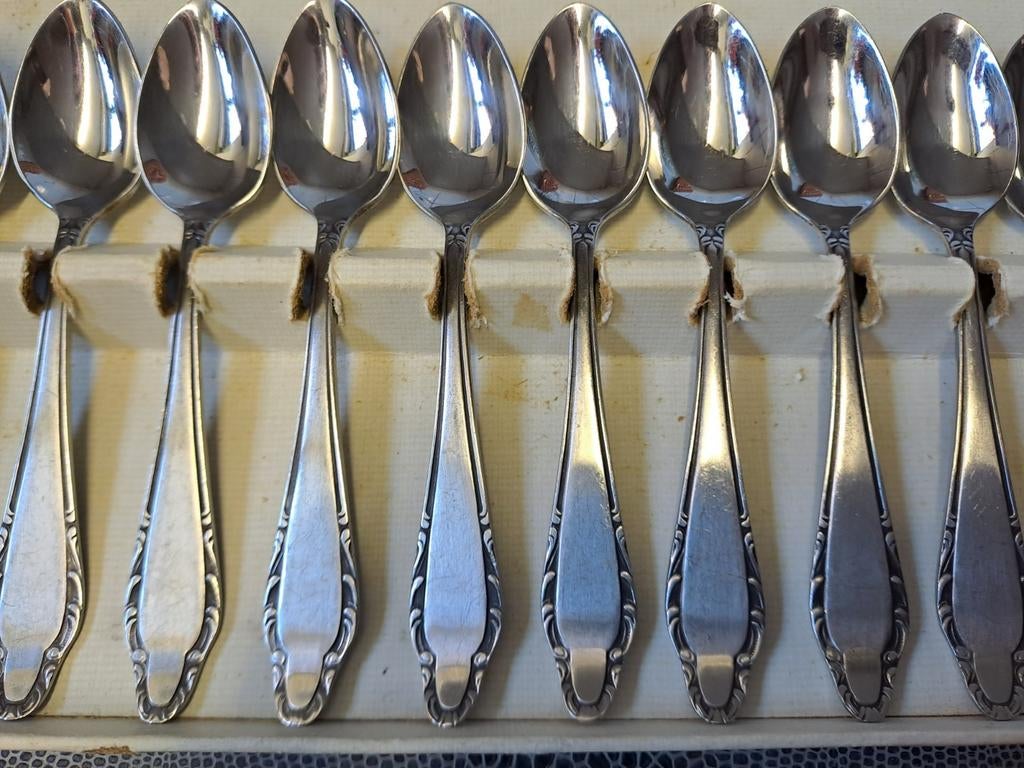 Vintage Sola massief koffielepeltjes x12, Antiek en Kunst, Antiek | Bestek, Ophalen of Verzenden