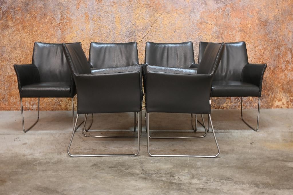 IZG Staat 6 grijze leren Bert Plantagie Paris design stoelen, Ophalen of Verzenden, Bert Plantagie, Vijf, Zes of meer stoelen