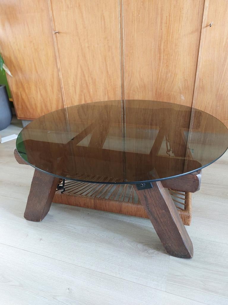 Vintage Brutalist salontafel jaren 70, Huis en Inrichting, Tafels | Salontafels, Ophalen, Gebruikt, 50 tot 100 cm, Rond