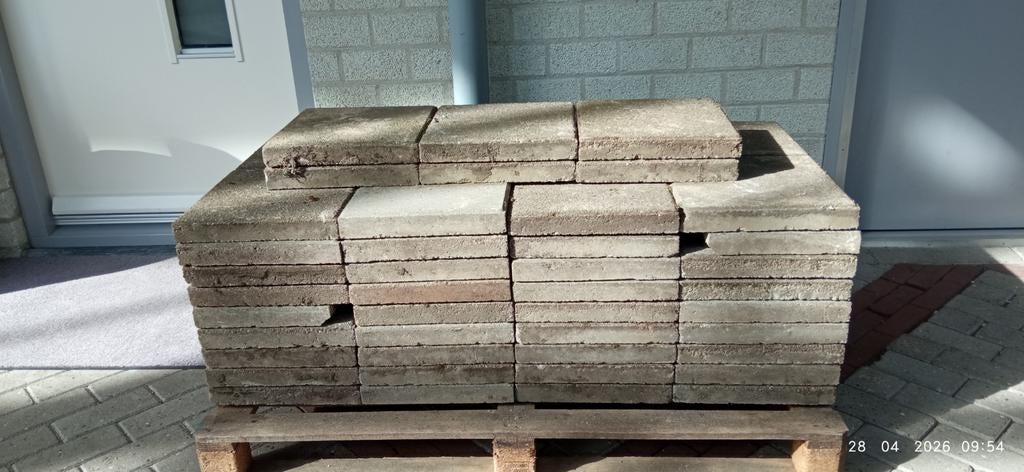 Terras tegels 20 m2 op pellets, Tuin en Terras, Tegels en Klinkers, Ophalen, Gebruikt, 10 m² of meer, Beton