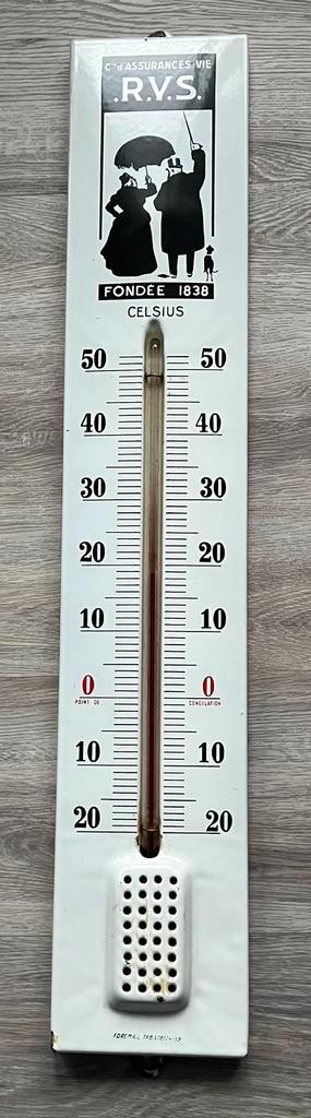 Vintage RVS Emaille Thermometer uit 1959, Verzamelen, Merken en Reclamevoorwerpen, Gebruikt, Reclamebord, Ophalen of Verzenden