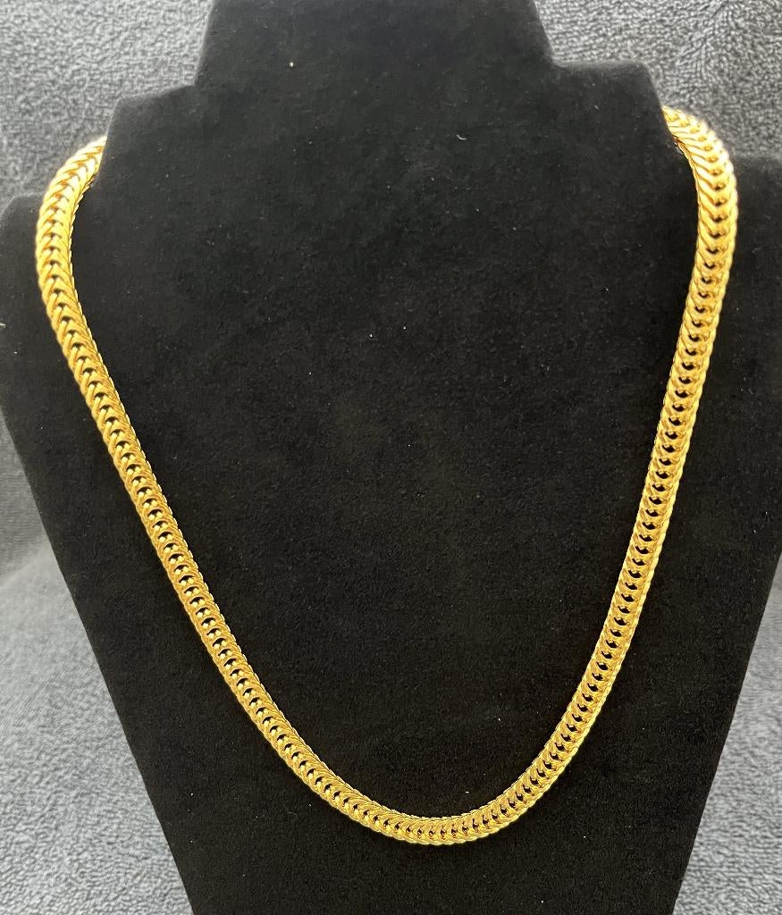 Ketting Brede 10 MM platte schakel Goud verguld 55 CM NIEUW, Ophalen of Verzenden, Nieuw, Goud, Overige materialen