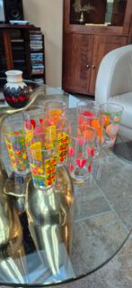 8 vintage drinkglazen fruitmotief, Antiek en Kunst, Antiek | Glas en Kristal, Ophalen of Verzenden