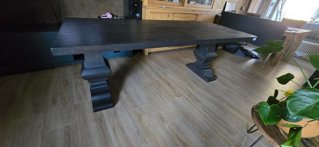 Artwood Paris kloostertafel, massief eiken, zwart, 220x100cm, Artwood, Artwood, Eikenhout, 200 cm of meer