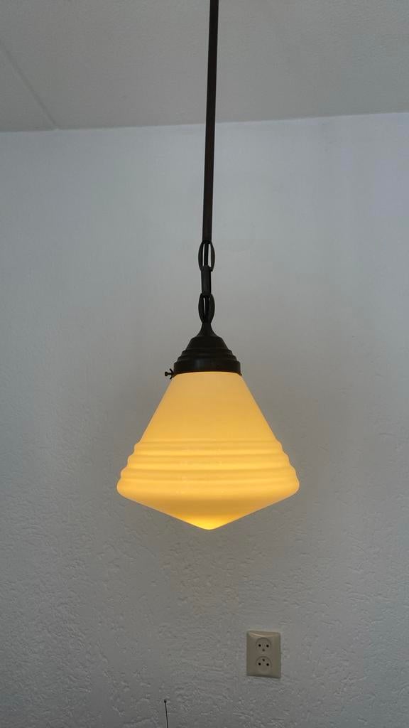 Vintage Schoollamp Hanglamp - Melkglas, Antiek en Kunst, Ophalen of Verzenden