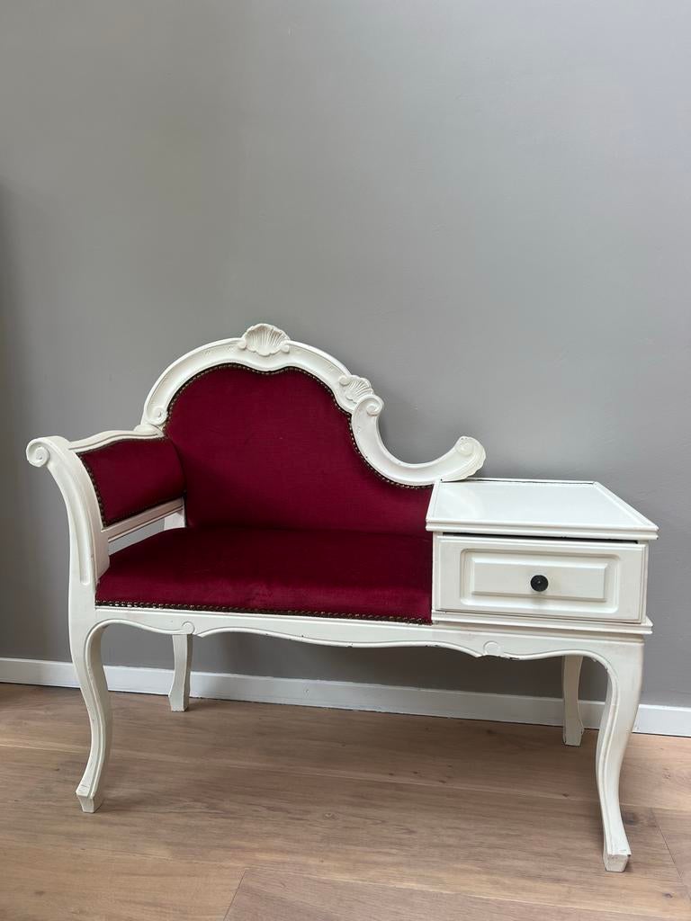 Telefoonbankje met lade en rood fluwelen bekleding, Ophalen