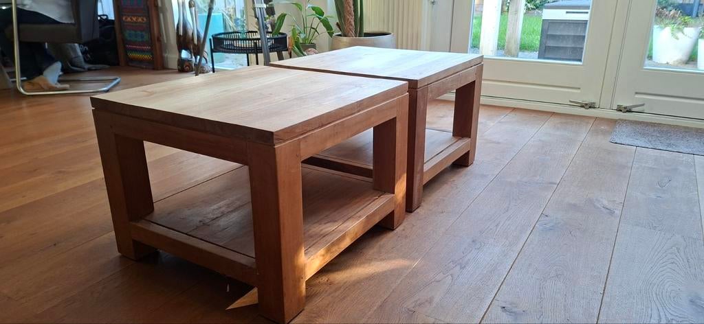 2 Teakhouten salontafels, 50 tot 100 cm, Vierkant, Minder dan 50 cm, 50 tot 100 cm