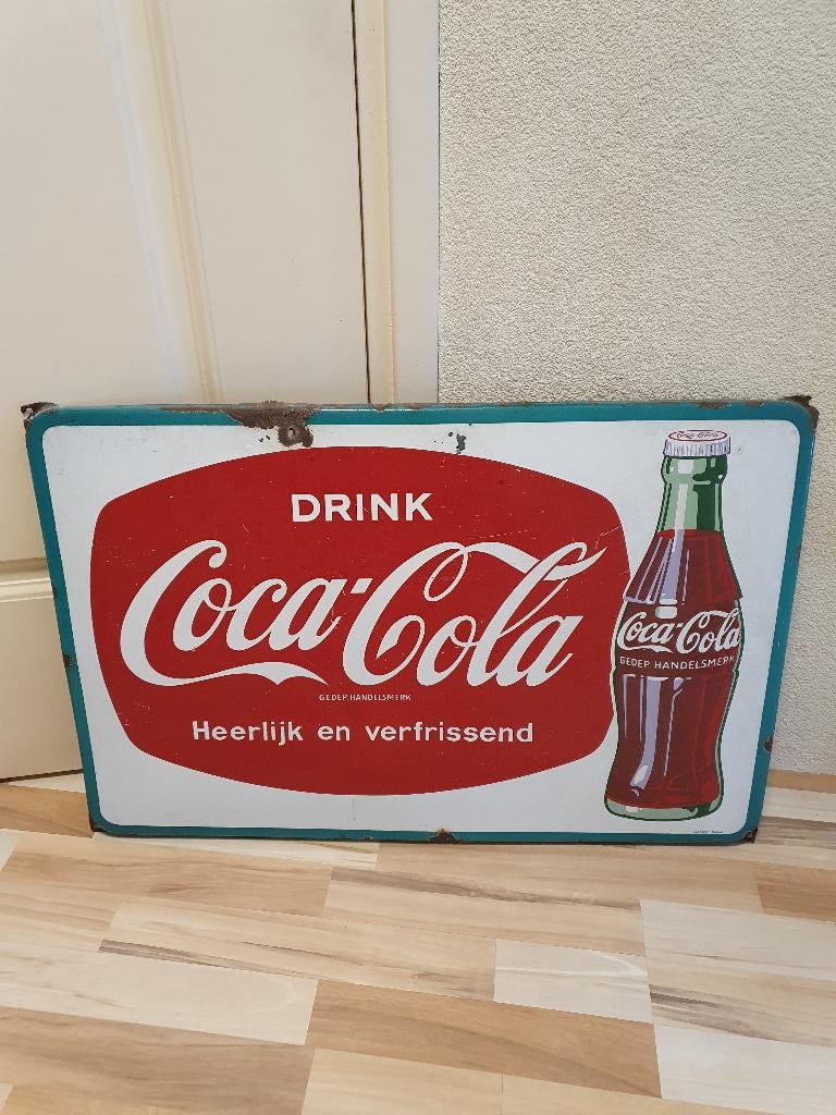 Coca cola emaille reclamebord, Verzamelen, Ophalen, Gebruikt, Reclamebord