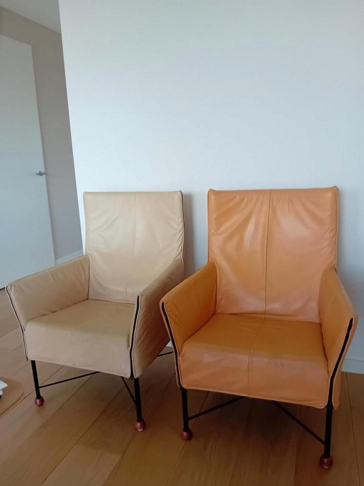 IN PRIJS VERLAAGD 2x fauteuil Charly Montis, Huis en Inrichting, Fauteuils, Gebruikt, Leer, 50 tot 75 cm, Minder dan 75 cm, Ophalen