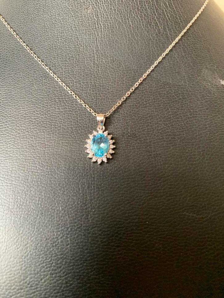 Topaas Swiss blue hanger beschermt intuïtie magie powerful, Sieraden, Tassen en Uiterlijk, Kettingen, Nieuw, Zilver, Blauw, Met edelsteen