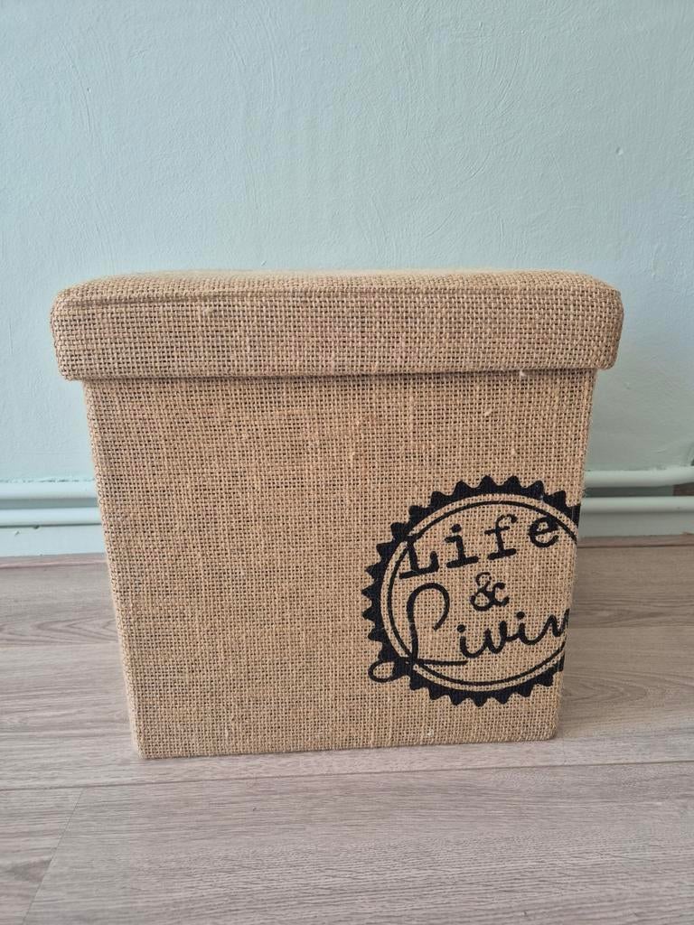 Opvouwbare Jute opbergpoef Life & Living 37cmx37cmx38cm, Ophalen of Verzenden, Nieuw, Rond