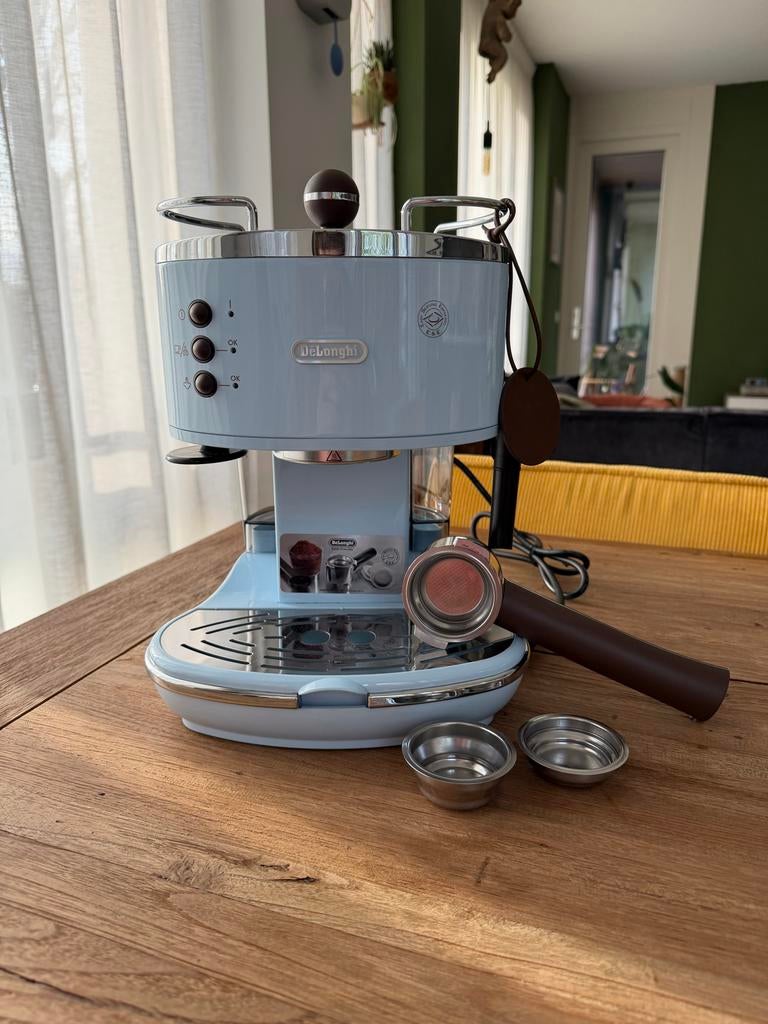 DeLonghi Icona Vintage Espressomachine Blauw + Accessoires, Witgoed en Apparatuur, Koffiezetapparaten, Ophalen, Afneembaar waterreservoir