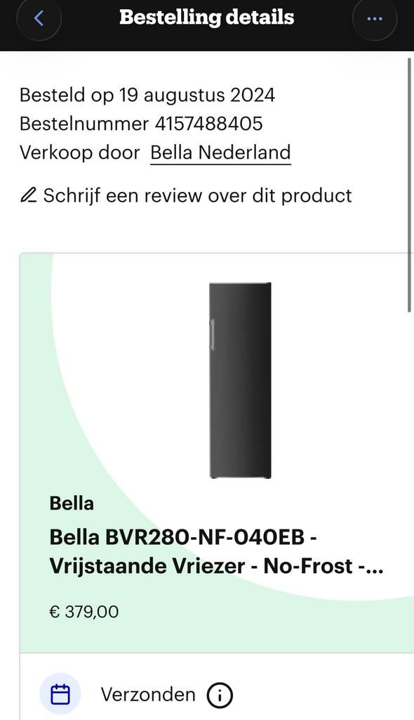 Bella Vrijstaande Vriezer - Zwart - No-Frost, Witgoed en Apparatuur, Nieuw, 160 cm of meer, Ophalen, Vrieskast