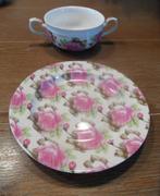 2x soepkom en schotel, roze rozen motief, Huis en Inrichting, Keuken | Servies, Ophalen of Verzenden, Zo goed als nieuw, Overige stijlen