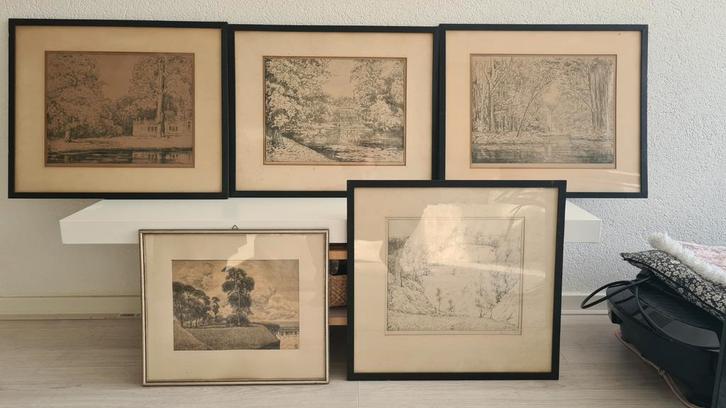 Simon Moulijn – 5x Litho’s 1926–1933 Ingelijst Set, Antiek en Kunst, Kunst | Litho's en Zeefdrukken, Ophalen of Verzenden
