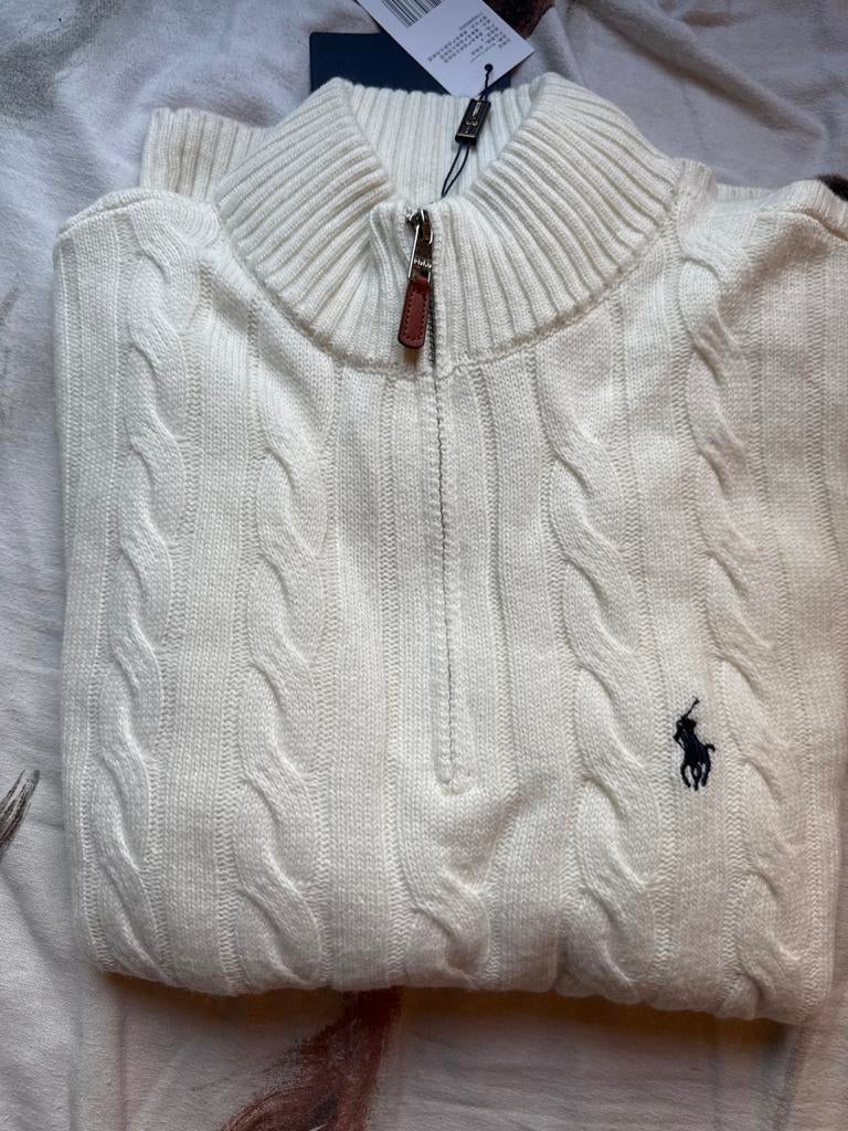Ralph Lauren kabeltrui met rits, wit, Ophalen of Verzenden, Nieuw, Overige maten, Wit