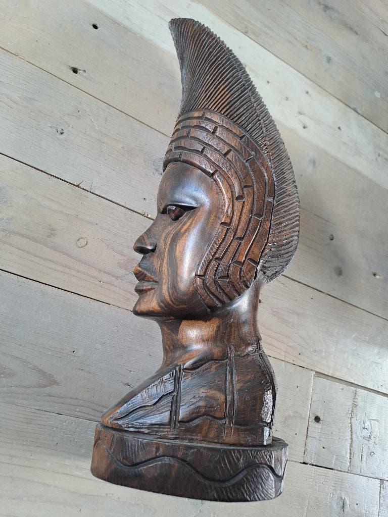 Afrikaans Beeld ebbenhout is lamp geweest, Buste, Ophalen of Verzenden, Hout, Vrouw
