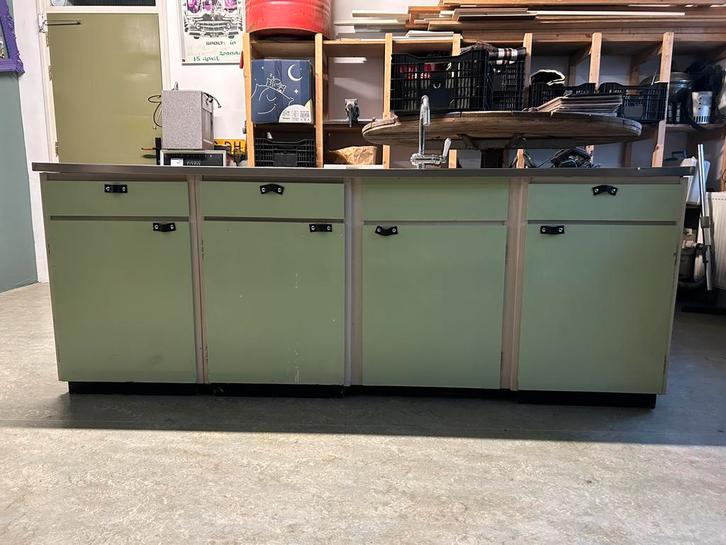 Vintage Bruynzeel keuken, Huis en Inrichting, Keuken | Complete keukens, Gebruikt, Enkelwandige keuken, Groen, Staal of Rvs, Ophalen