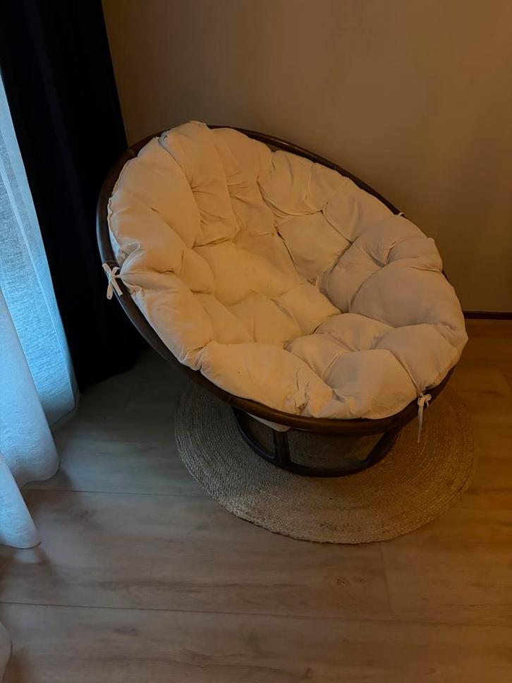 Comfortabele Papasan Stoel met Kussen, Huis en Inrichting, Stoelen, Gebruikt, Eén, Riet of Rotan, Bruin, Ophalen