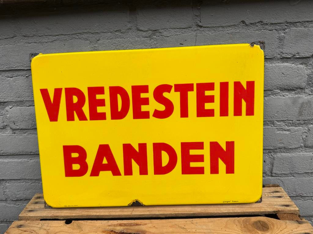 Vintage Vredestein Banden reclamebord - Langcat Bussum, Ophalen, Reclamebord, Gebruikt, .
