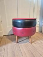 Vintage rode naai poef met opbergruimte, Minder dan 50 cm, Gebruikt, Rond, Minder dan 50 cm