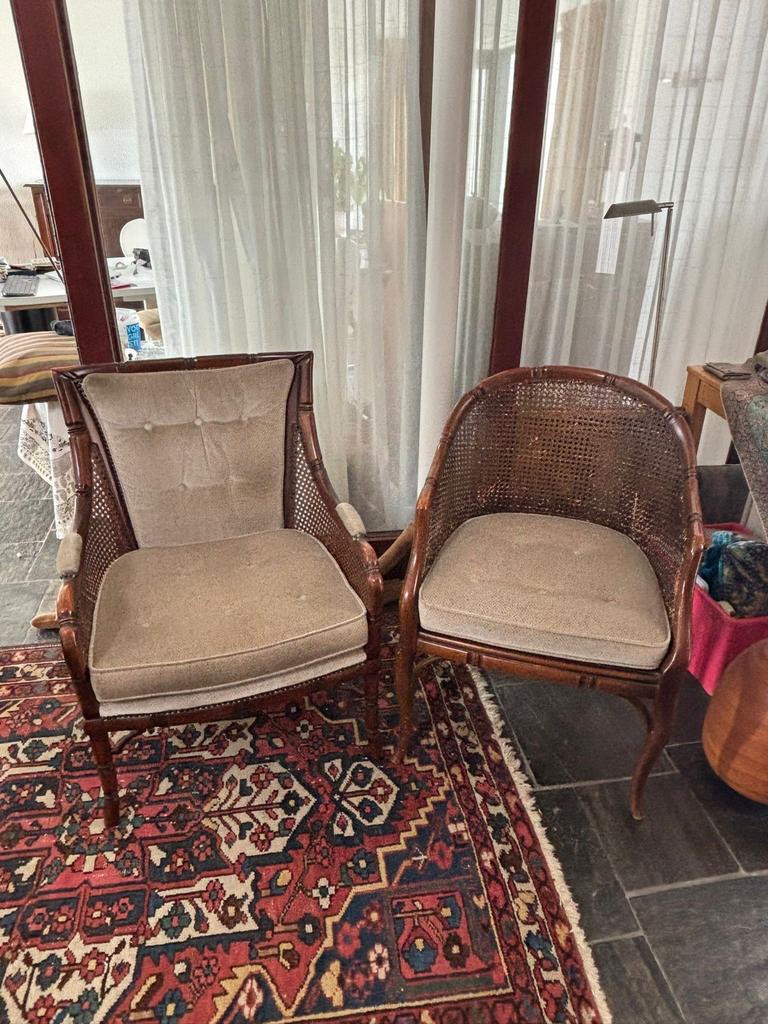 2 Giorgetti fauteuils met bamboe en rotan, Ophalen, Gebruikt, Minder dan 75 cm, 75 tot 100 cm